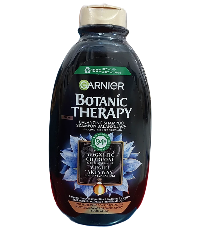 شامپو آبرسان، سم زدا و درخشان کننده ذغال و روغن سیاه دانه گارنیر (400 میل) - Garnier Botanic Therapy Hair Shampoo With Cleansing Magnetic Charcoal and Black Seed