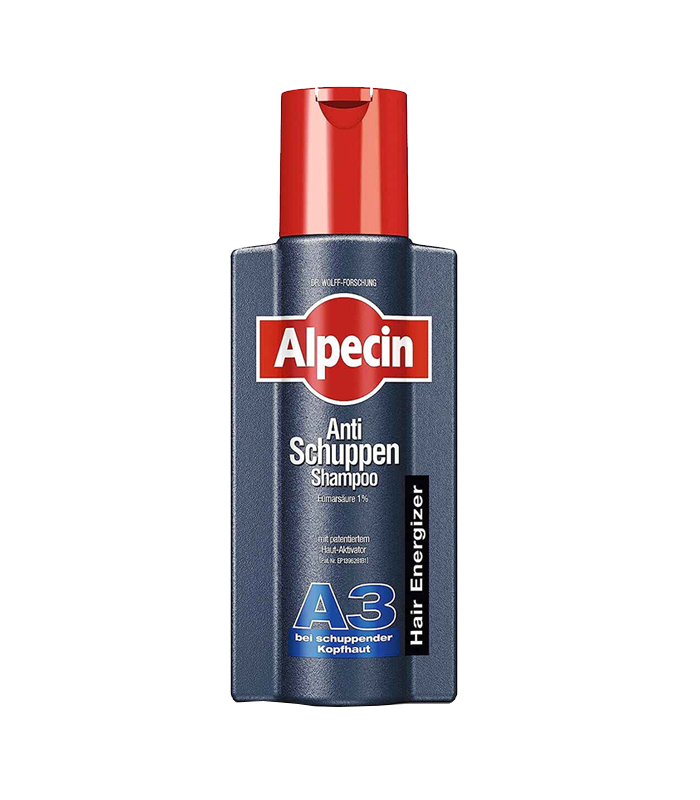 Alpecin-Anti-Schuppen-Active-A3-Shampoo-2 شامپو ضد شوره و تقویت کننده مو A3 حاوی کافئین، پروکتون اولامین و اسید فوماریک 250ml Alpecin