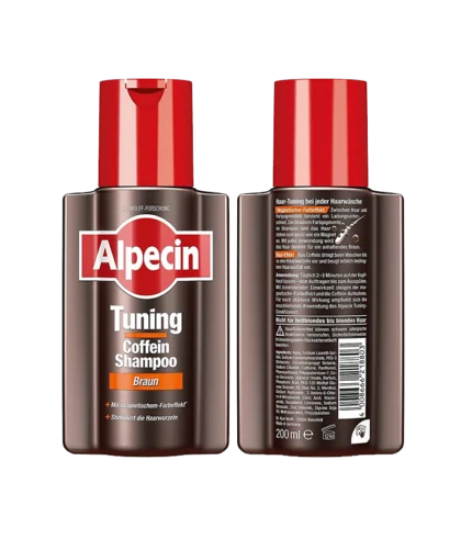 شامپو تقویت و اصلاح رنگ مو تیونینگ قهوه ای حاوی کافئین، روی و نیاسین 200ml Alpecin
