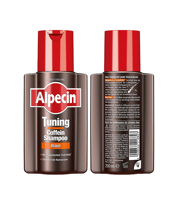 Alpecin-Tuning-Coffein-Shampoo-Braun-for-brown-hair-2 شامپو تقویت و اصلاح رنگ مو تیونینگ قهوه ای حاوی کافئین، روی و نیاسین 200ml Alpecin